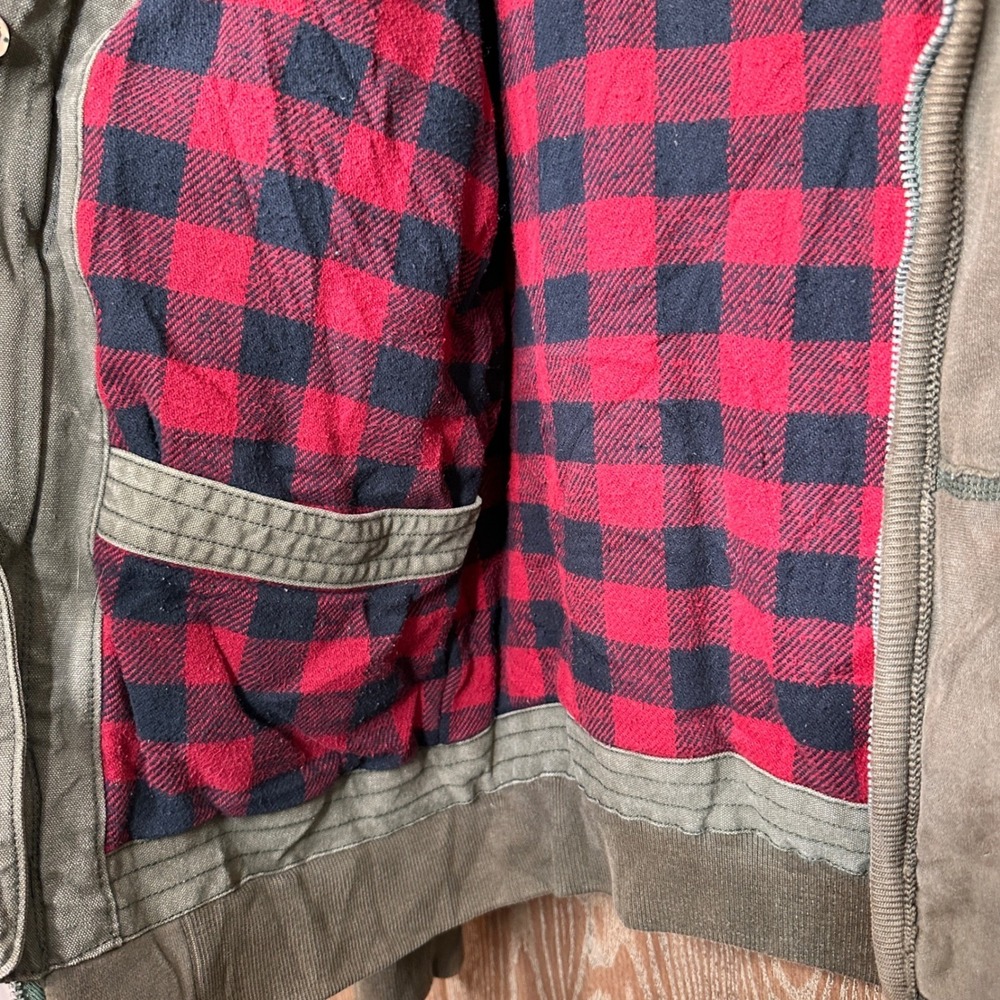 Y2K Hollister California Plaid Lined Jacket Men Med Sage Brown Faux Fur Twilight - Picture 10 of 11